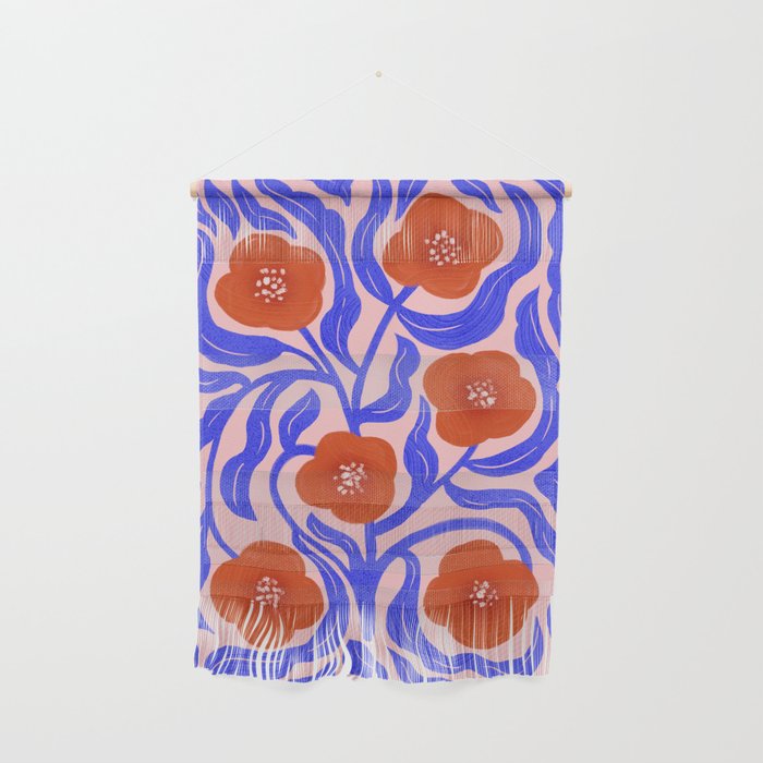 Bold Red Flowers And Blue Leaves Wall Hanging Gallery Image 1