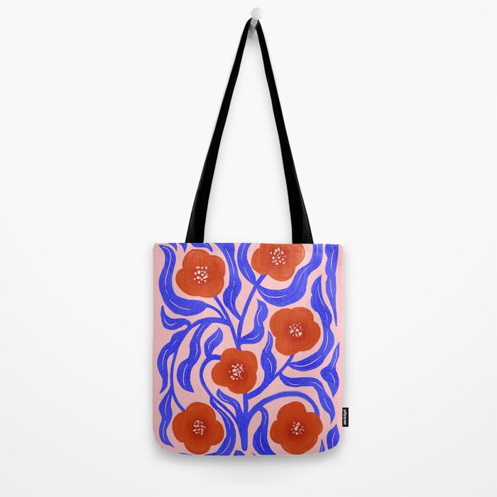 Bold Red Flowers And Blue Leaves Tote Bag Gallery Image 2
