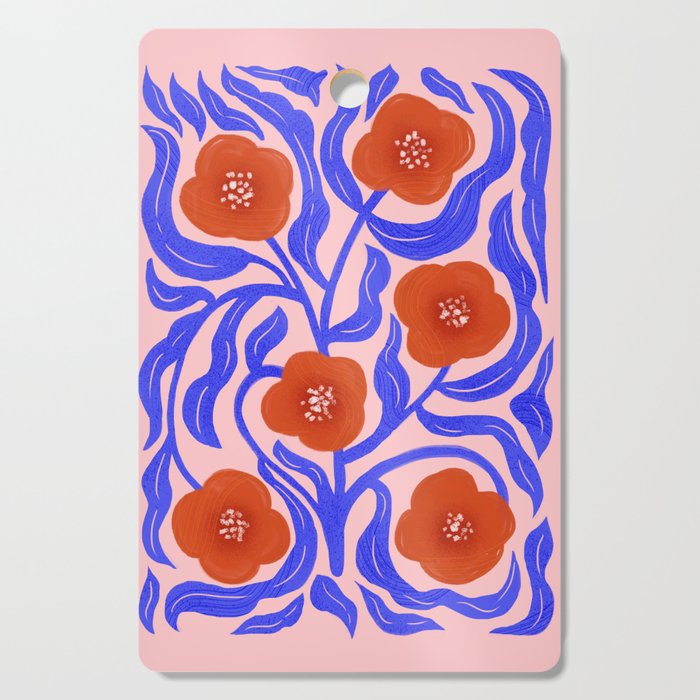 Bold Red Flowers And Blue Leaves Cutting Board Gallery Image 1
