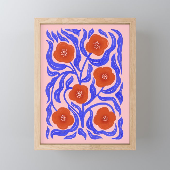 Bold Red Flowers And Blue Leaves Mini Art Print Gallery Image 1