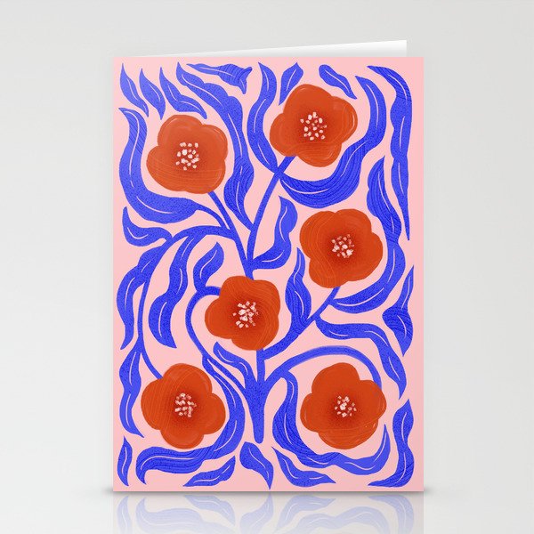 Bold Red Flowers And Blue Leaves Stationery Card Gallery Image 2