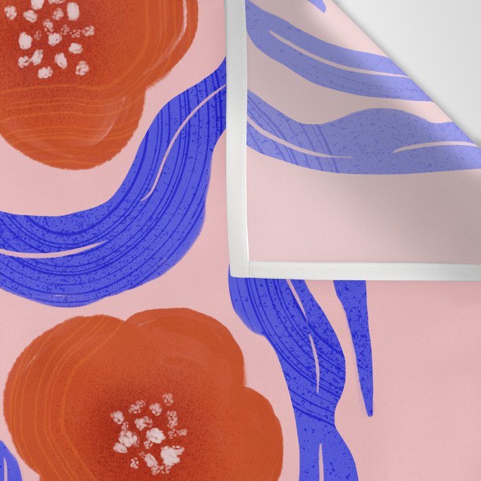 Bold Red Flowers And Blue Leaves Wall Tapestry Gallery Image 3