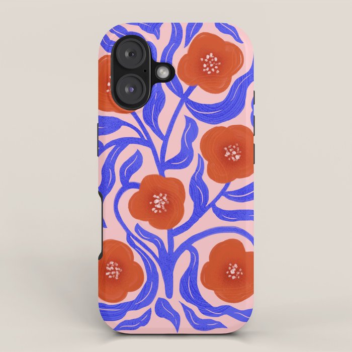 Bold Red Flowers And Blue Leaves iPhone Case Gallery Image 1