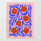 Bold Red Flowers And Blue Leaves Poster Gallery Image 4
