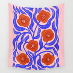 Bold Red Flowers And Blue Leaves Wall Tapestry Gallery Image 4