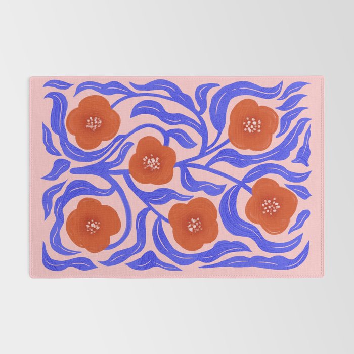 Bold Red Flowers And Blue Leaves Rug Gallery Image 2