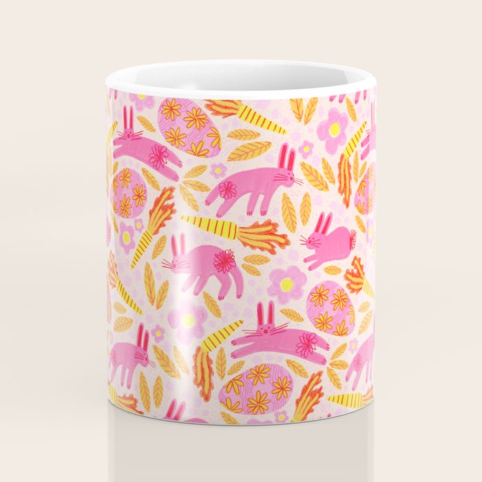 Cute Colorful Rabbits & Decorative Eggs in Pastel Pink Coffee Mug Gallery Image 4