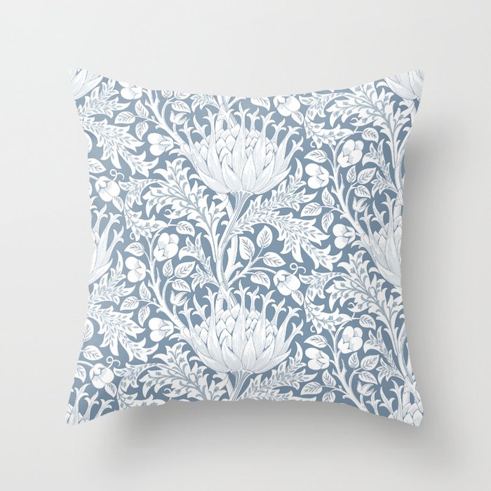 William Morris Vintage Artichoke Powder Blue White Floral Throw Pillow Gallery Image 6