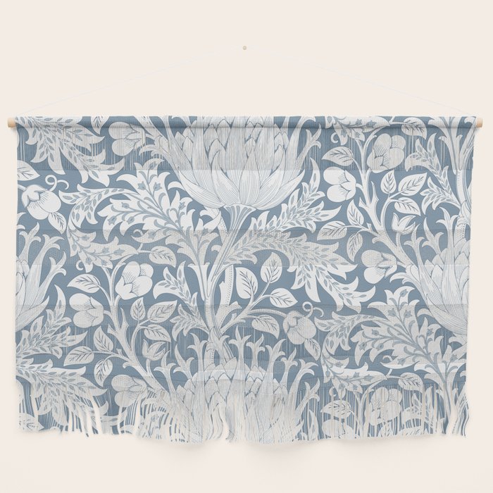 William Morris Vintage Artichoke Powder Blue White Floral Wall Hanging Gallery Image 1