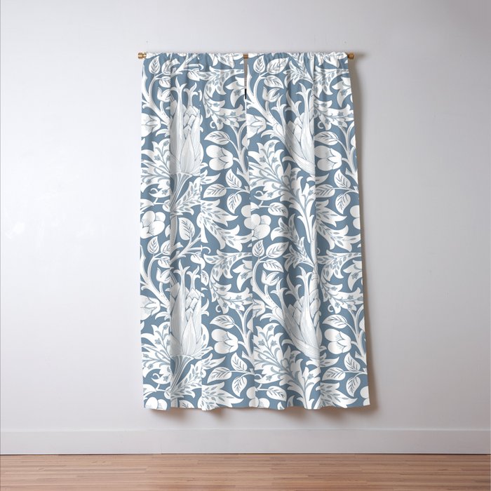 William Morris Vintage Artichoke Powder Blue White Floral Window Curtain Gallery Image 3