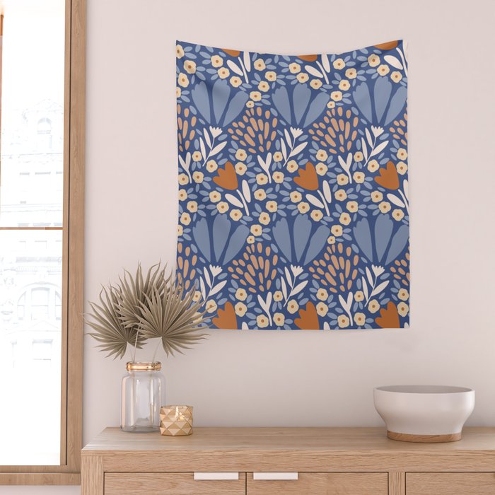 Winter Flower Field - Muted Colors Wall Tapestry Gallery Image 2