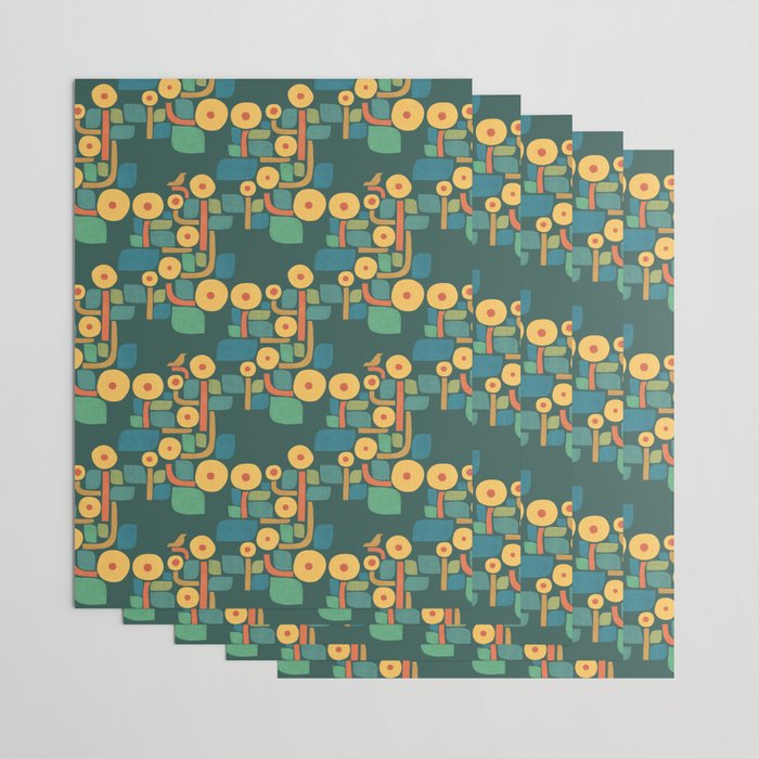 Bird in mid-century garden Wrapping Paper Gallery Image 3