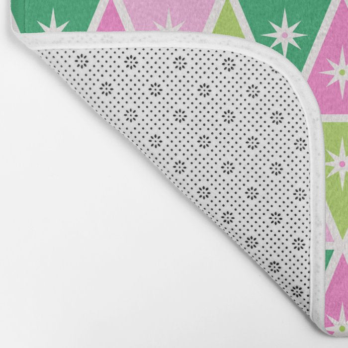 Mid-Century Modern Geometric Christmas Triangles - Green Pink White Bath Mat Gallery Image 2