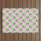 Mid-Century Modern Geometric Christmas Triangles - Green Pink White Outdoor Rug Gallery Image 1