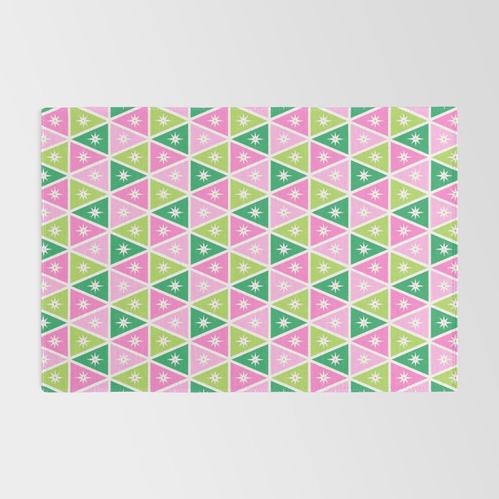 Mid-Century Modern Geometric Christmas Triangles - Green Pink White Rug Gallery Image 2