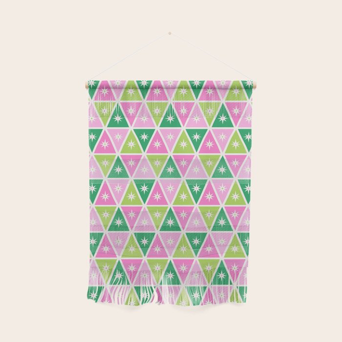 Mid-Century Modern Geometric Christmas Triangles - Green Pink White Wall Hanging Gallery Image 1