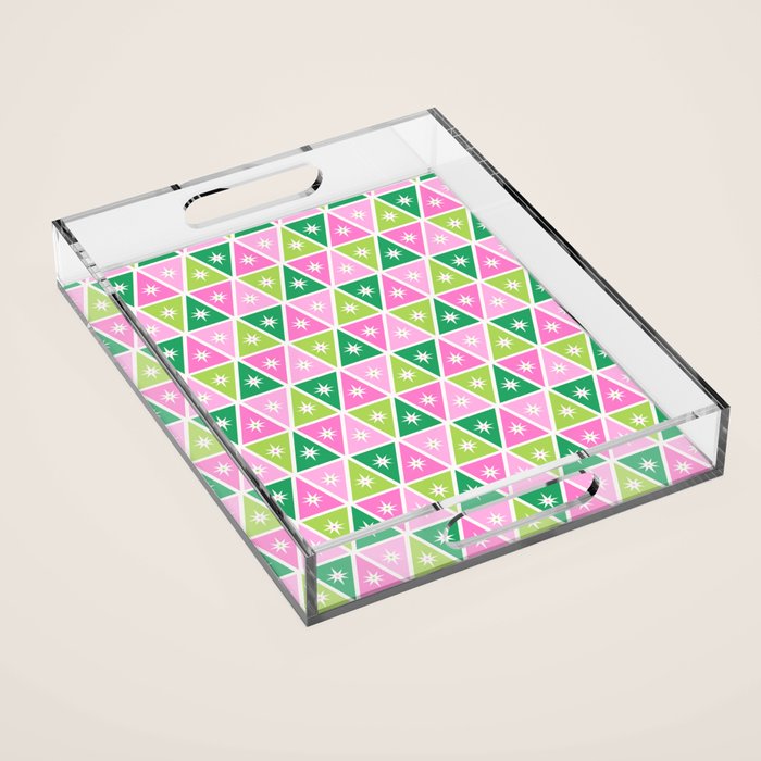 Mid-Century Modern Geometric Christmas Triangles - Green Pink White Acrylic Tray Gallery Image 1