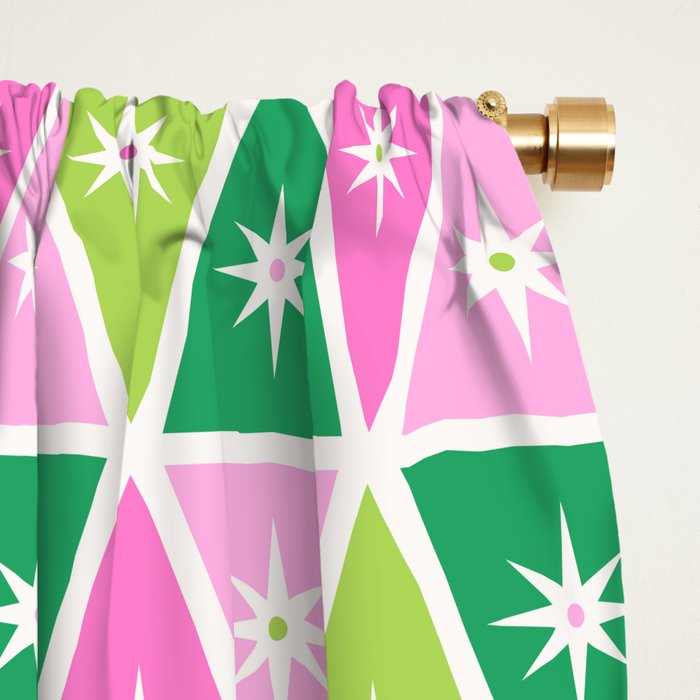 Mid-Century Modern Geometric Christmas Triangles - Green Pink White Window Curtain Gallery Image 2
