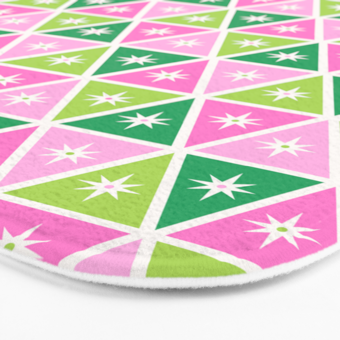 Mid-Century Modern Geometric Christmas Triangles - Green Pink White Bath Mat Gallery Image 3