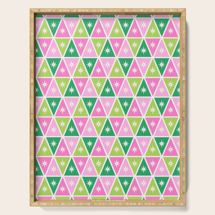 Mid-Century Modern Geometric Christmas Triangles - Green Pink White Serving Tray Gallery Image 1