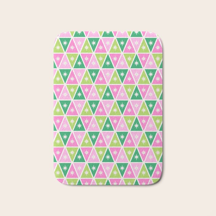 Mid-Century Modern Geometric Christmas Triangles - Green Pink White Bath Mat Gallery Image 1