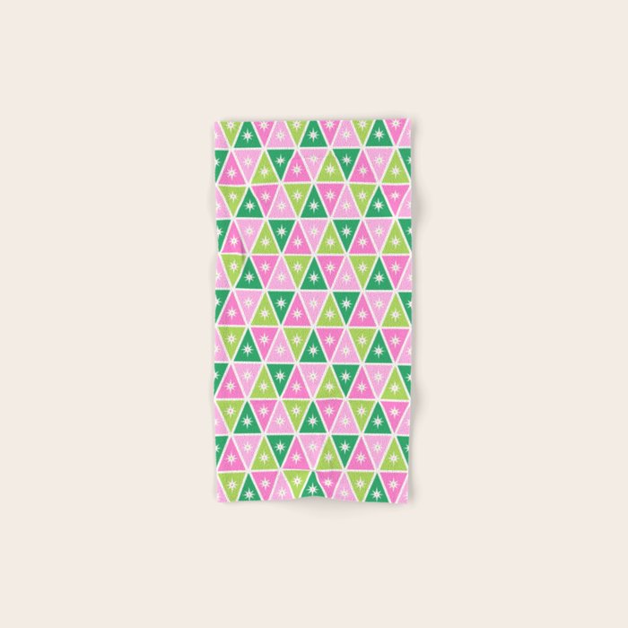 Mid-Century Modern Geometric Christmas Triangles - Green Pink White Bath Towel Gallery Image 1