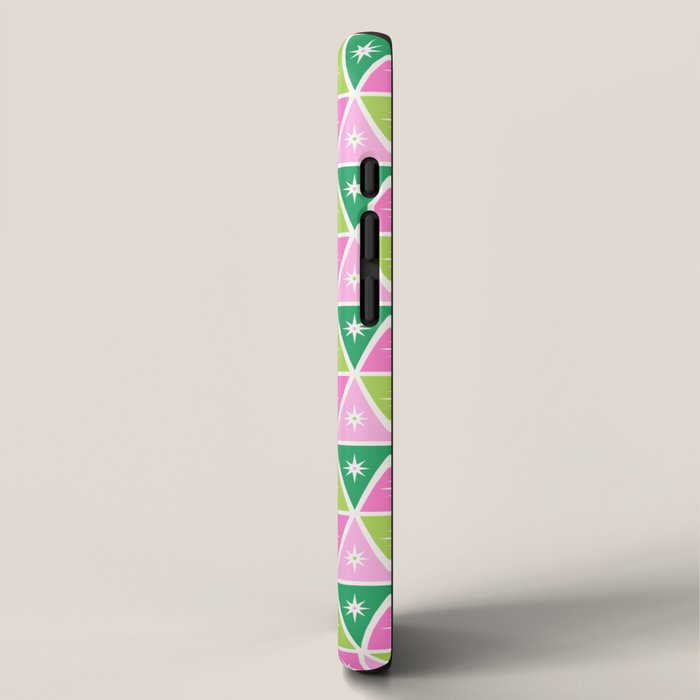 Mid-Century Modern Geometric Christmas Triangles - Green Pink White iPhone Case Gallery Image 2