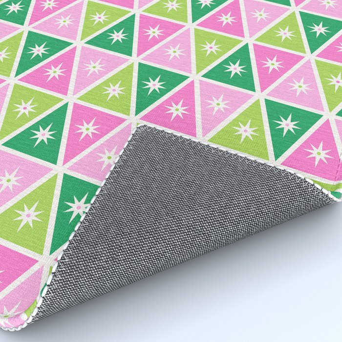 Mid-Century Modern Geometric Christmas Triangles - Green Pink White Rug Gallery Image 4