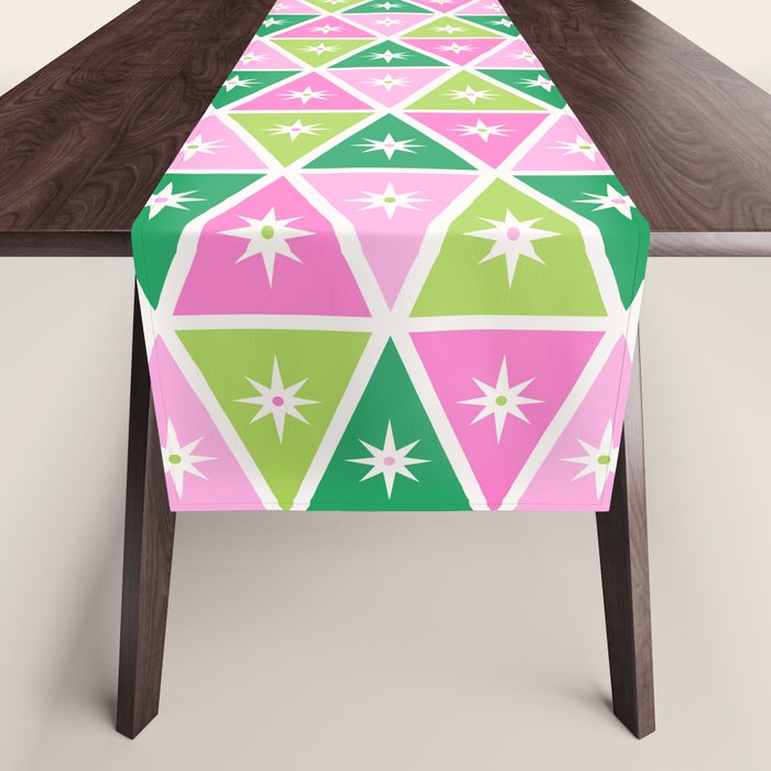 Mid-Century Modern Geometric Christmas Triangles - Green Pink White Table Runner Gallery Image 1