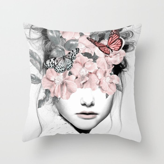 WOMAN WITH FLOWERS 10 Throw Pillow Gallery Image 1