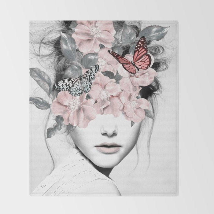 WOMAN WITH FLOWERS 10 Throw Blanket Gallery Image 2