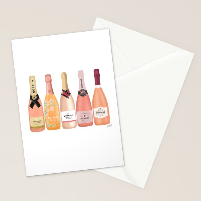 Rose Champagne Bottles Stationery Card Gallery Image 2