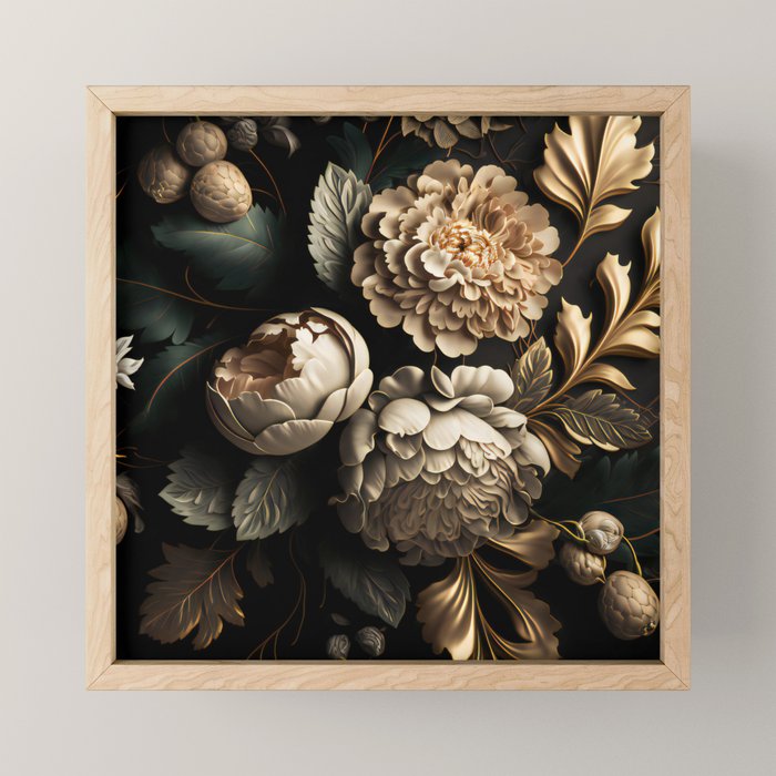 Victorian Cameo and Dark Floral Print Mini Art Print Gallery Image 1