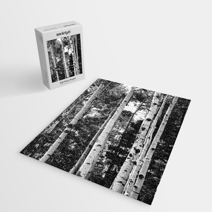 Aspen Forest - Black And White Nature Photography Jigsaw Puzzle Gallery Image 2