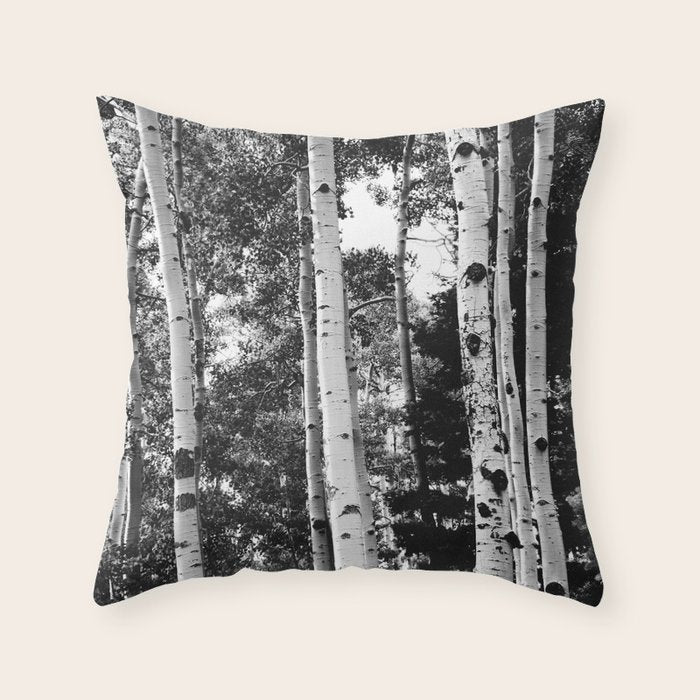 Aspen Forest - Black And White Nature Photography Throw Pillow Gallery Image 6