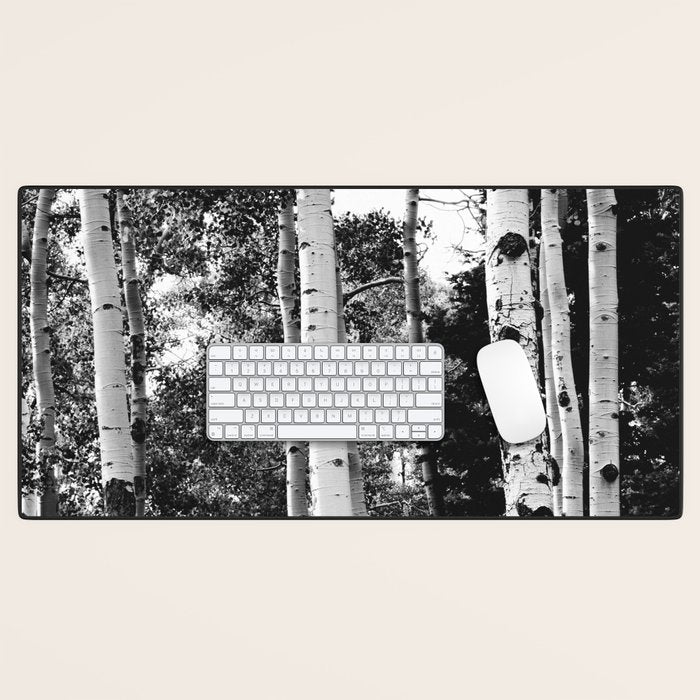 Aspen Forest - Black And White Nature Photography Desk Mat Gallery Image 1
