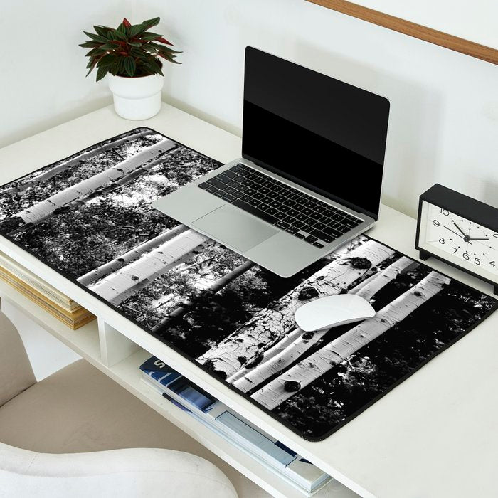 Aspen Forest - Black And White Nature Photography Desk Mat Gallery Image 2