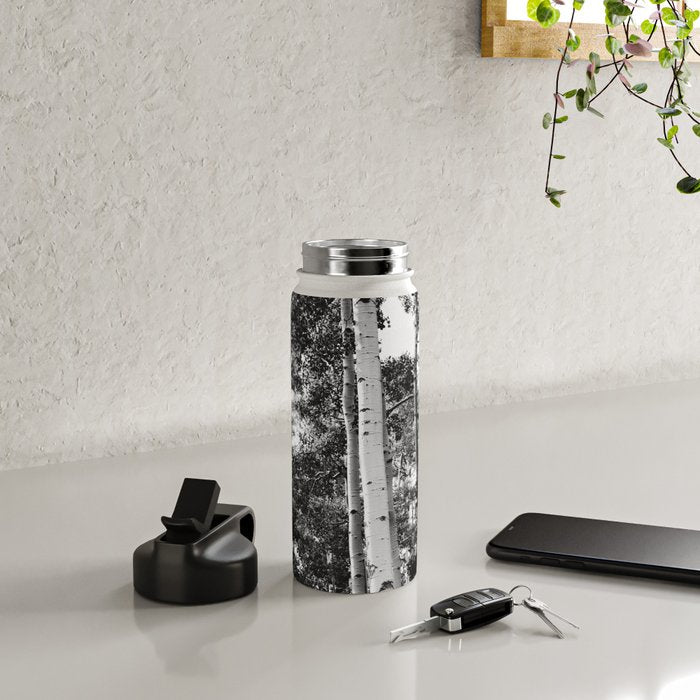 Aspen Forest - Black And White Nature Photography Water Bottle Gallery Image 4