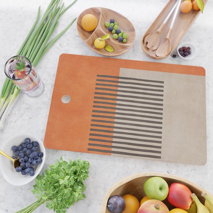 Orange Beige Dark Gray Abstract Geometric Art Cutting Board Gallery Image 2