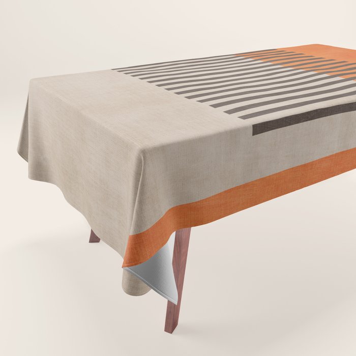 Orange Beige Dark Gray Abstract Geometric Art Tablecloth Gallery Image 1