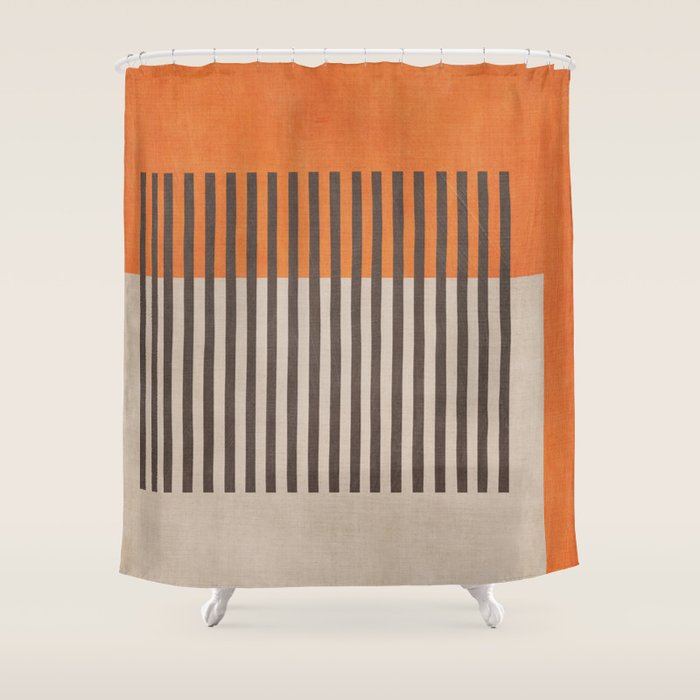 Orange Beige Dark Gray Abstract Geometric Art Shower Curtain Gallery Image 1