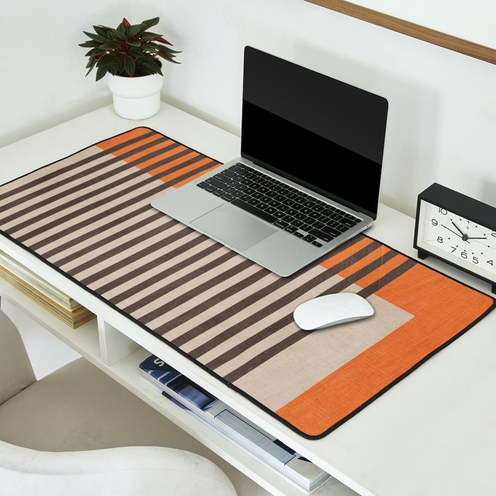 Orange Beige Dark Gray Abstract Geometric Art Desk Mat Gallery Image 2