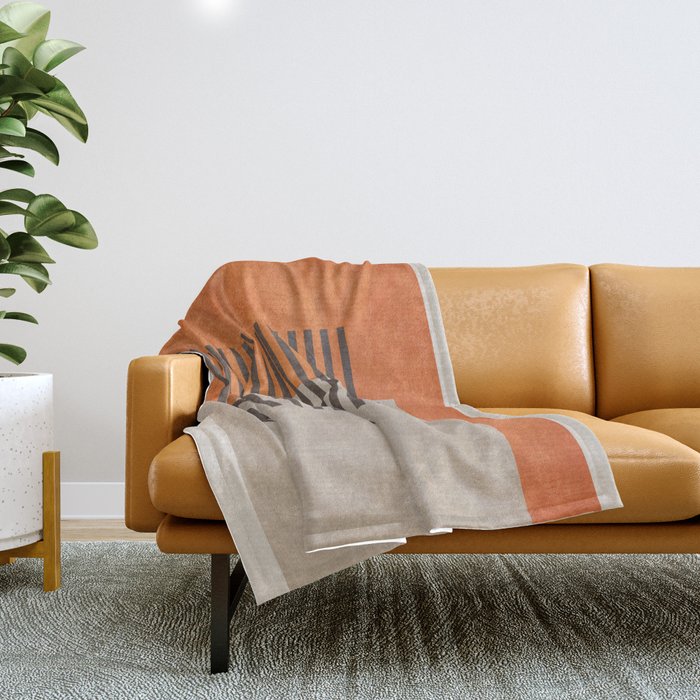 Orange Beige Dark Gray Abstract Geometric Art Throw Blanket Gallery Image 1