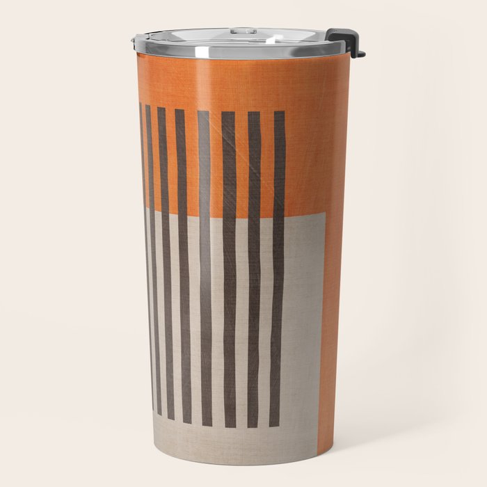 Orange Beige Dark Gray Abstract Geometric Art Travel Mug Gallery Image 2