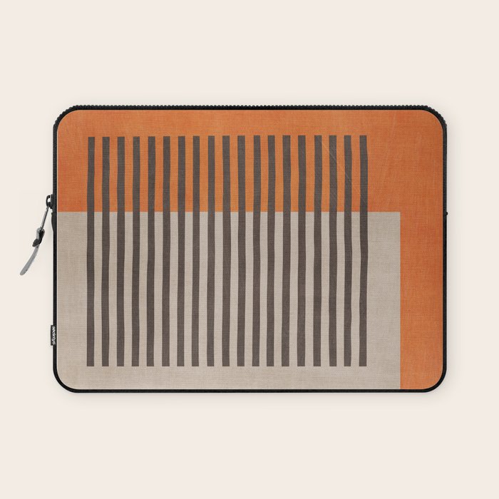 Orange Beige Dark Gray Abstract Geometric Art Laptop Sleeve Gallery Image 1