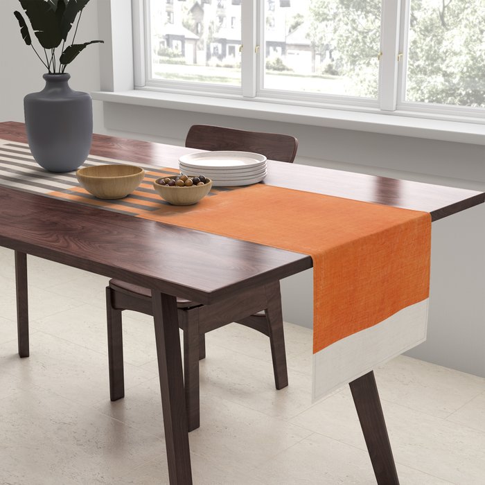 Orange Beige Dark Gray Abstract Geometric Art Table Runner Gallery Image 2