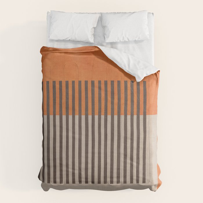 Orange Beige Dark Gray Abstract Geometric Art Comforter Gallery Image 6