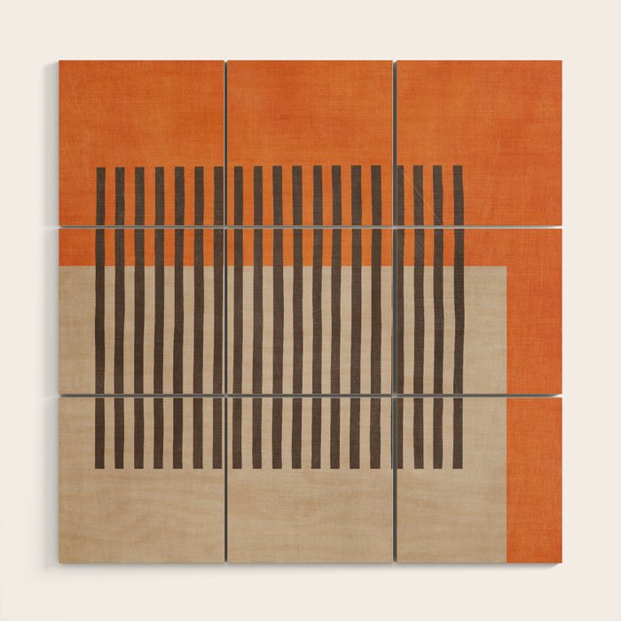 Orange Beige Dark Gray Abstract Geometric Art Wood Wall Art Gallery Image 1