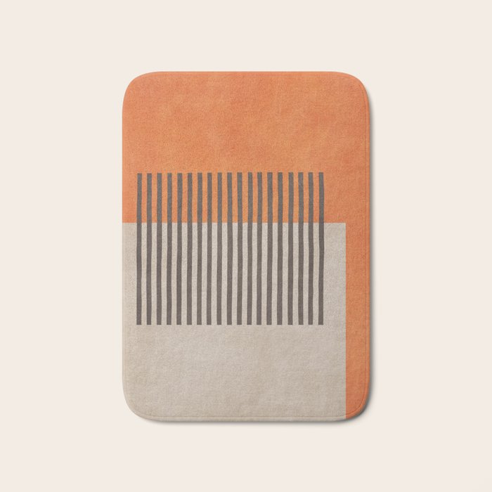 Orange Beige Dark Gray Abstract Geometric Art Bath Mat Gallery Image 1