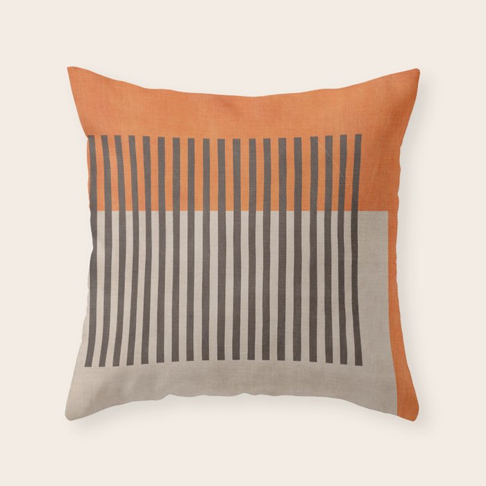 Orange Beige Dark Gray Abstract Geometric Art Throw Pillow Gallery Image 6